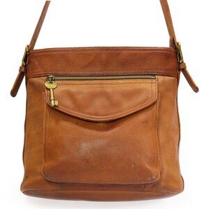 Fossil Brown Pebbled Leather Shoulder Bag Zip Closure Purse with Key Charm 75082